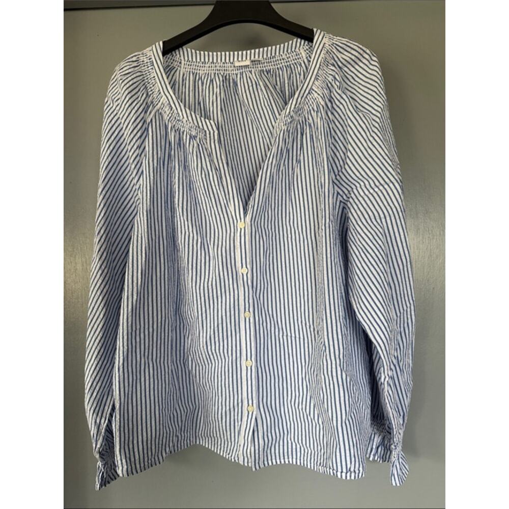 Gap Women's Nautical Stripe V Neck Button Front Long Sleeve Top sz2XL Smocked